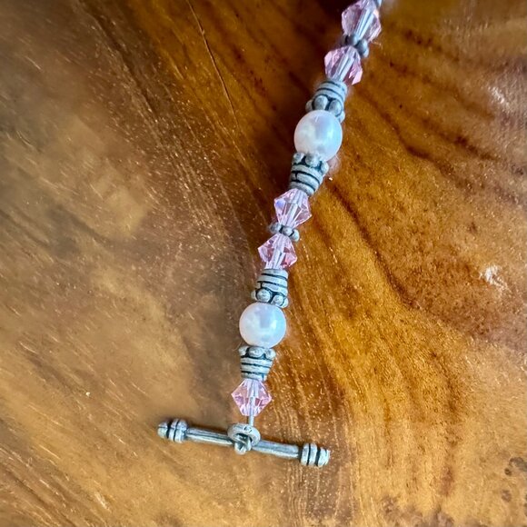 Sterling Silver + Pink Bead Breast Cancer Awareness Bracelet - Picture 8 of 8